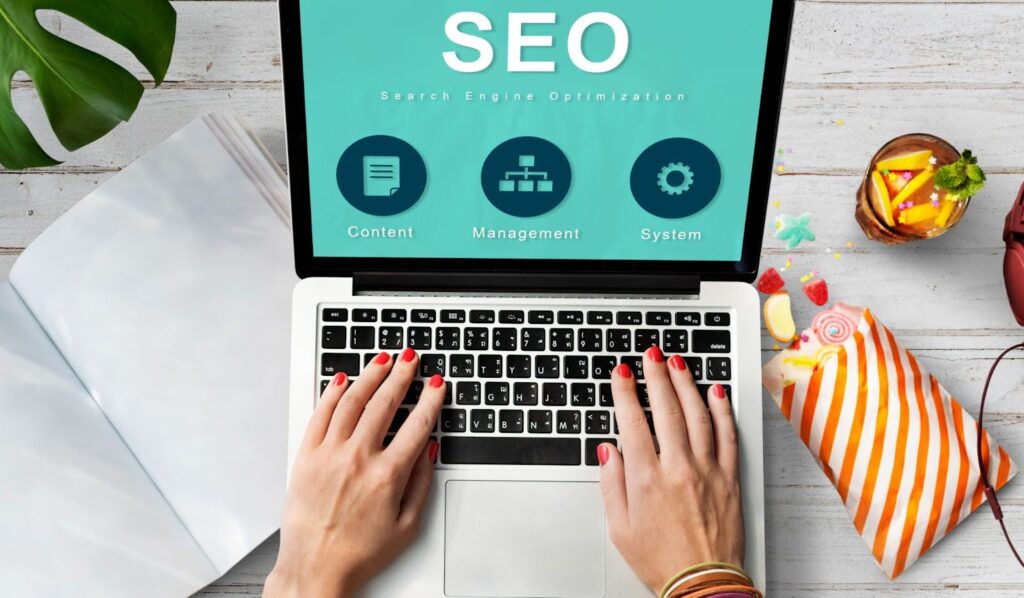 Image of an e-commerce SEO strategy being displayed on the laptop
