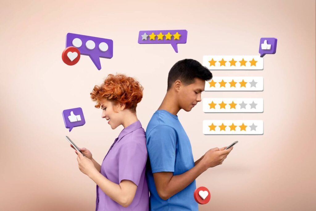 Image of two people providing customer feedback