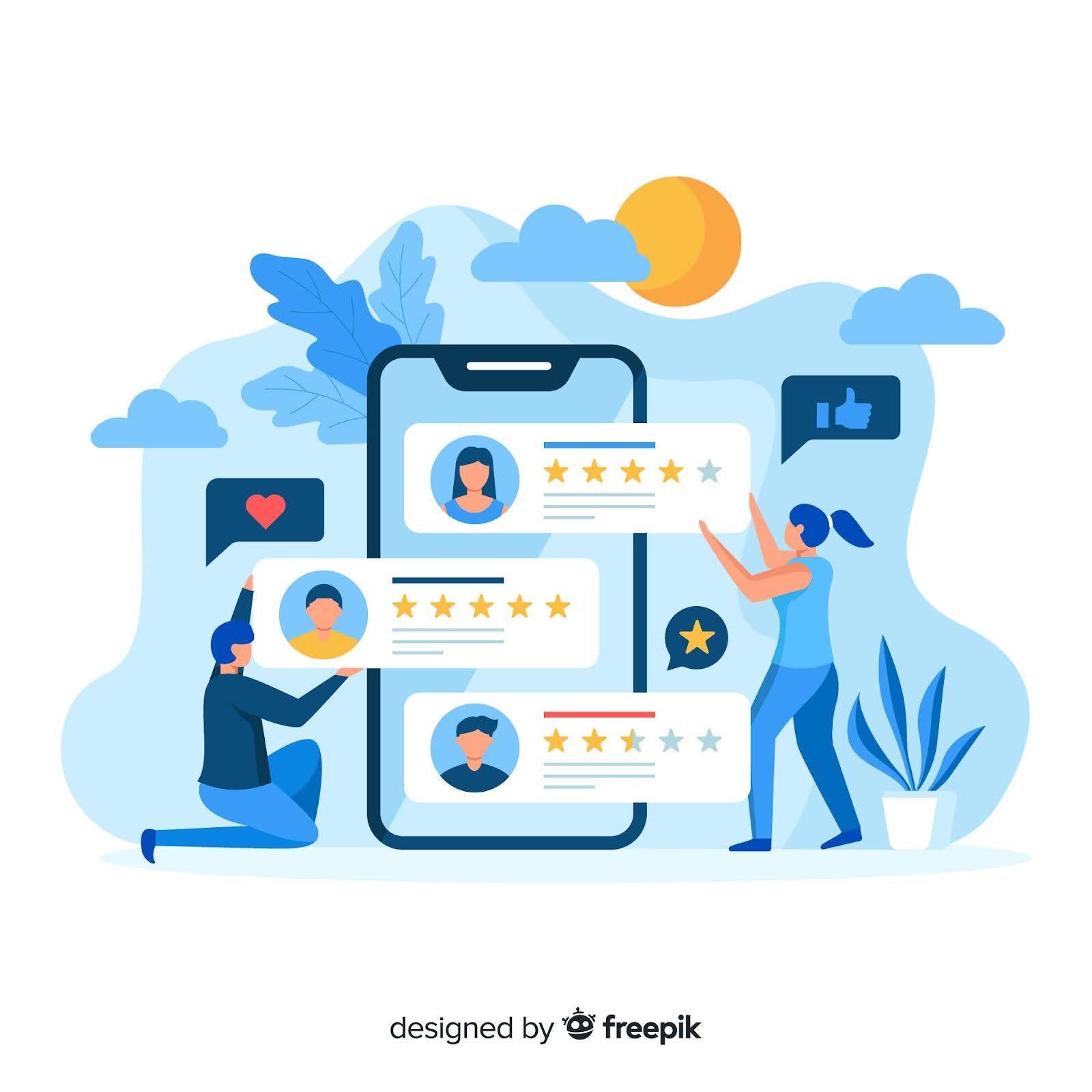 Illustration of two people from customer support getting customer feedback.