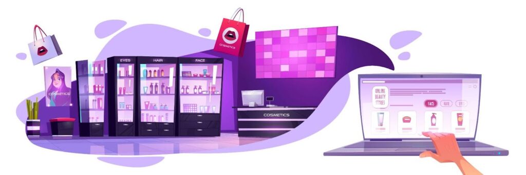 Illustration of a retail store using an online Shopify store to market their products