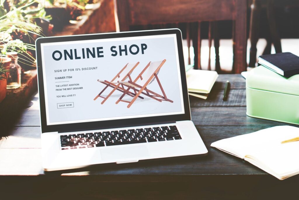 Image of an open laptop with a built Shopify store on the screen.