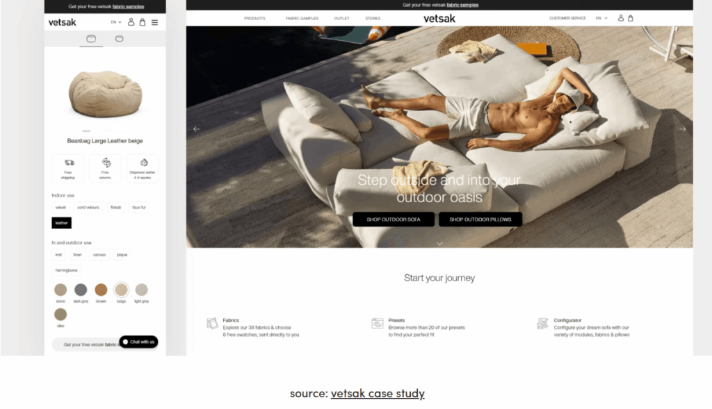 Website design mockup for a furniture store, showcasing custom theme development and performance optimization for Shopify.