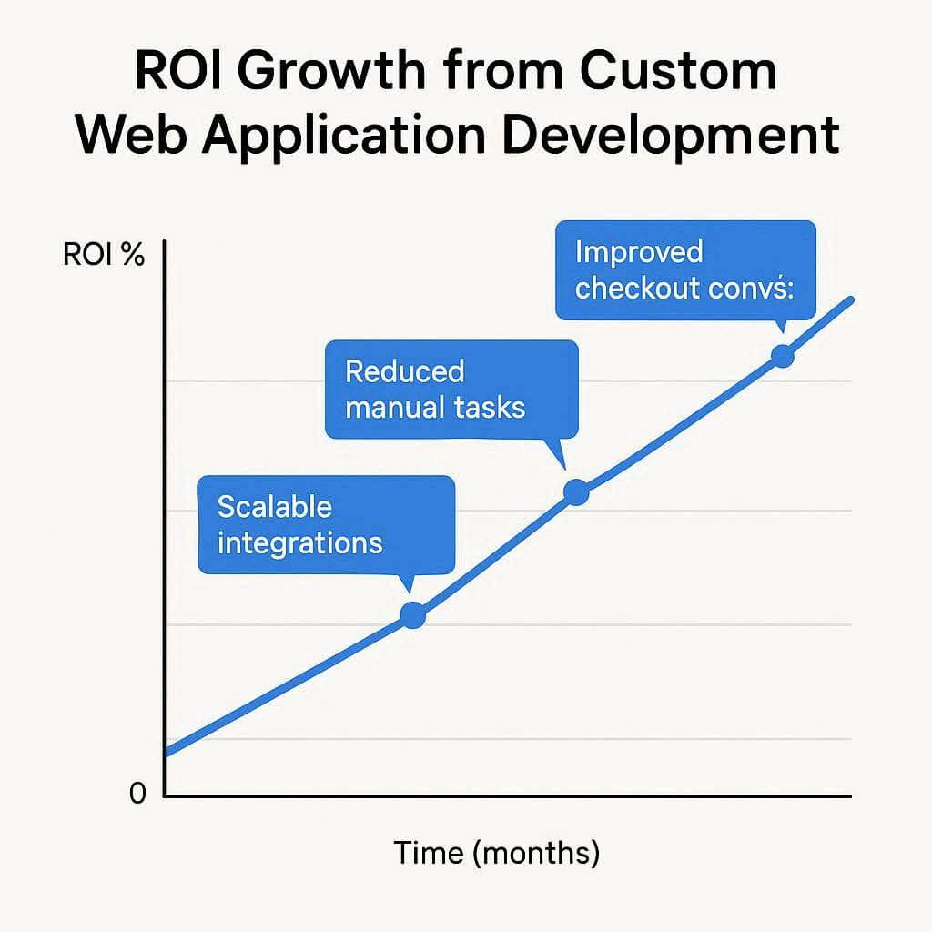 Graph showing ROI increase over time from investing in custom web application development.